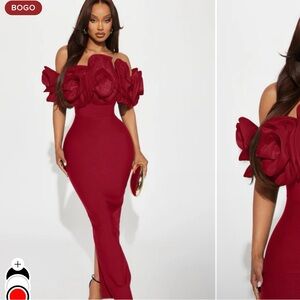Fashion Nova Strapless Burgundy Dress